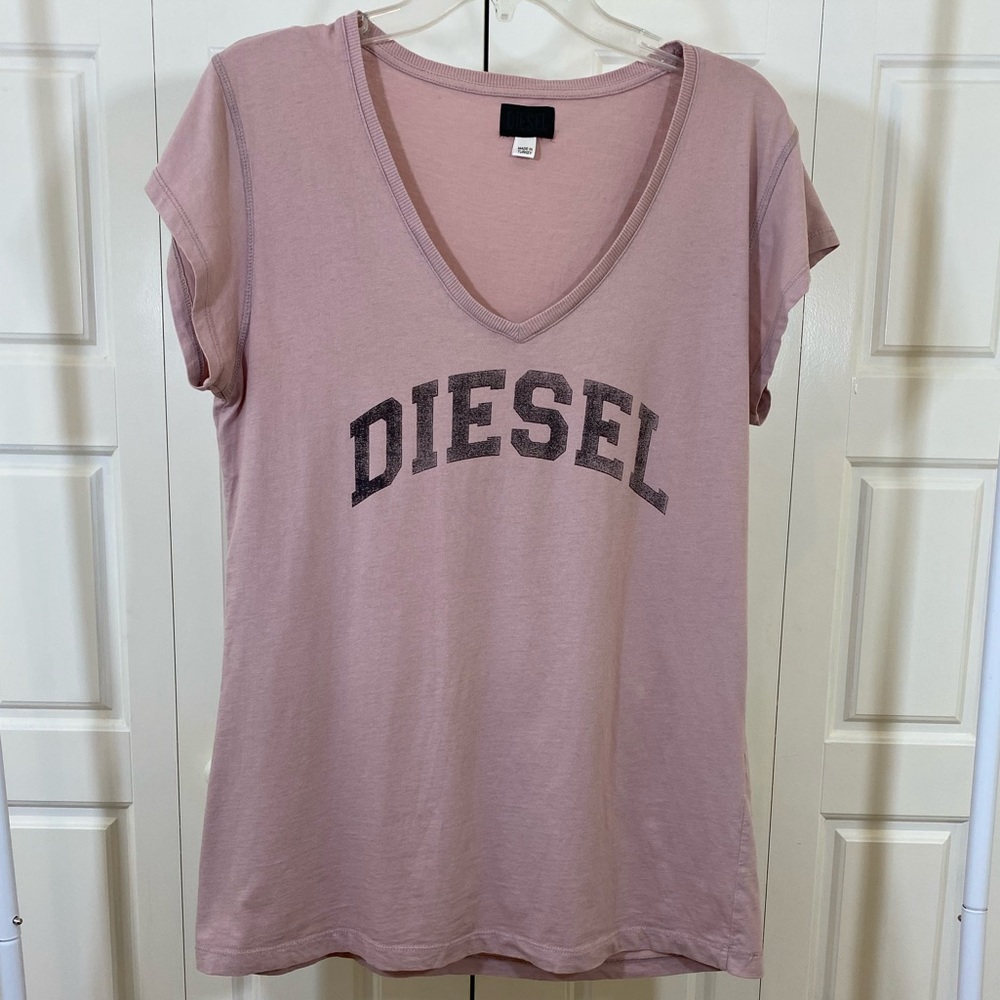 Diesel V Neck T Shirt Mauve Pink